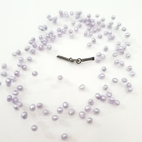 Small Purple Pearl Triple Strand Necklace - Picture 5 of 6